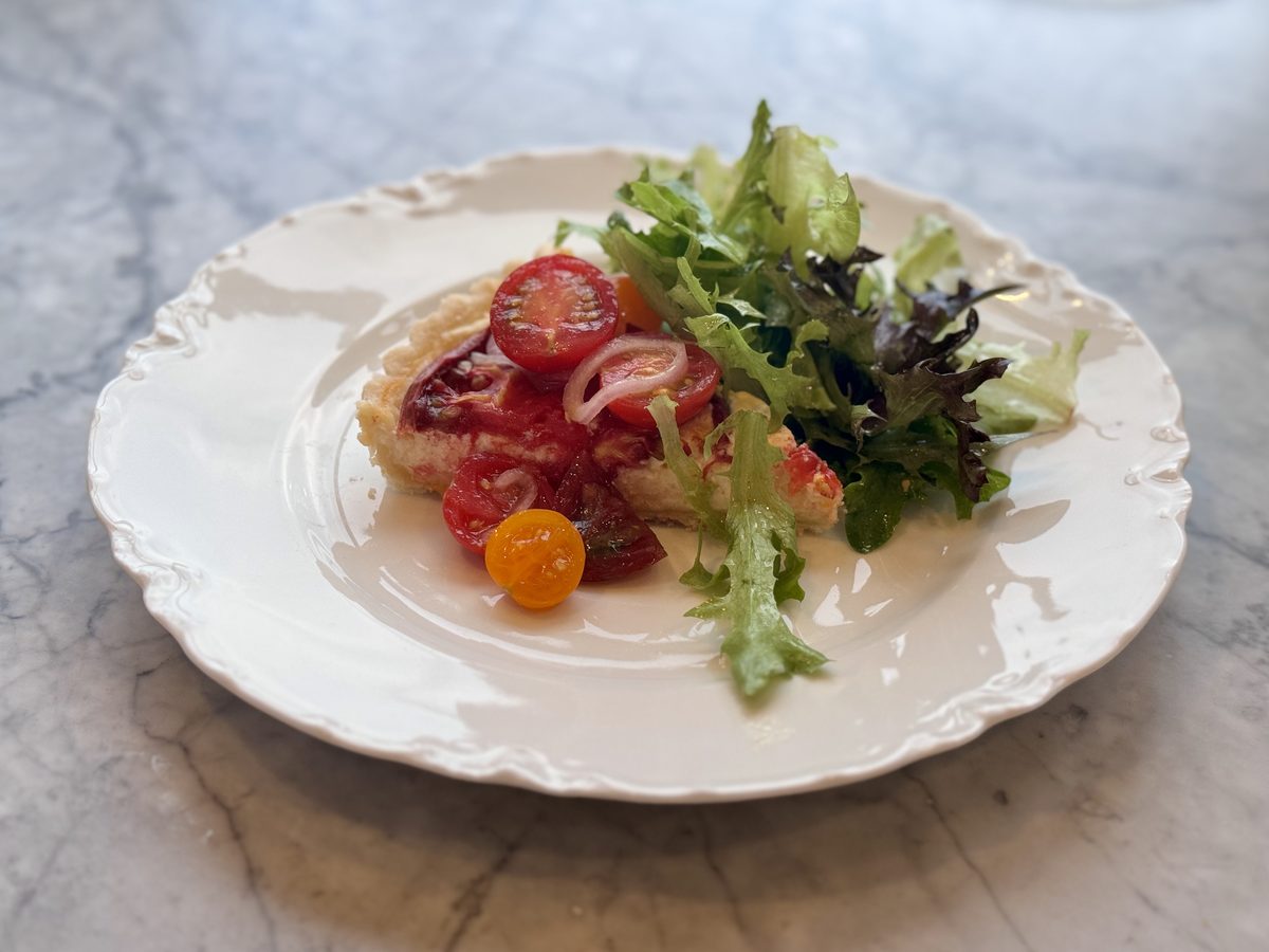 Heirloom tomato tart service prep