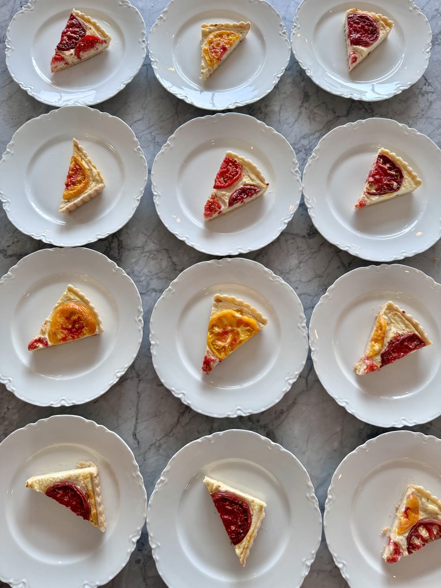 Heirloom tomato tarts plated for service